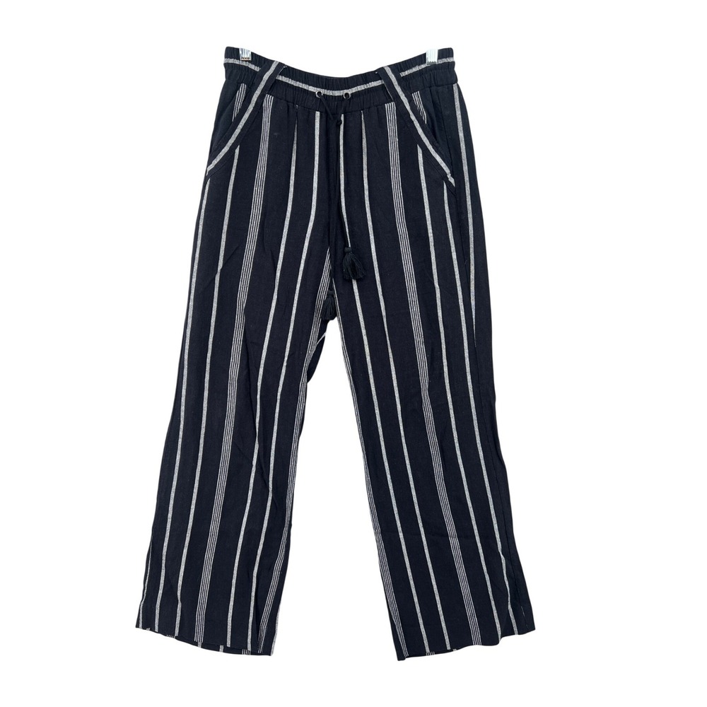 Rewind Pants Womens Small Black White Stripe Linen Blend Wide Leg Pull On